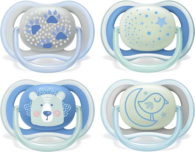 air 安抚奶嘴-4 件装轻便,透气,可在黑暗中发光的飞利浦婴儿安抚奶嘴